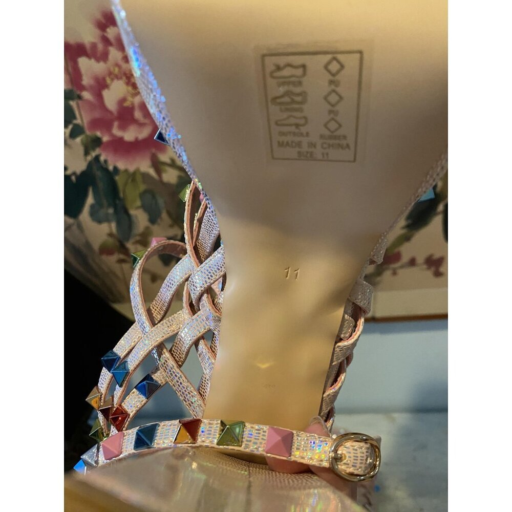 Azalea Wang Sugar High Shoes Womens Size 11 Platform Sandals Studded Holographic - Picture 7 of 7